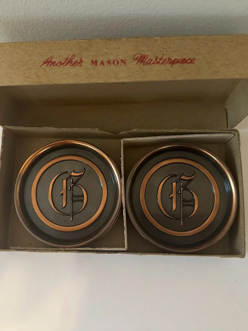VTG Mason Bronze Metal Coasters Monogram 